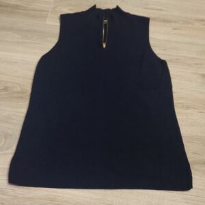 Premise Navy Mock Neck Shell with Gold Zip Pull